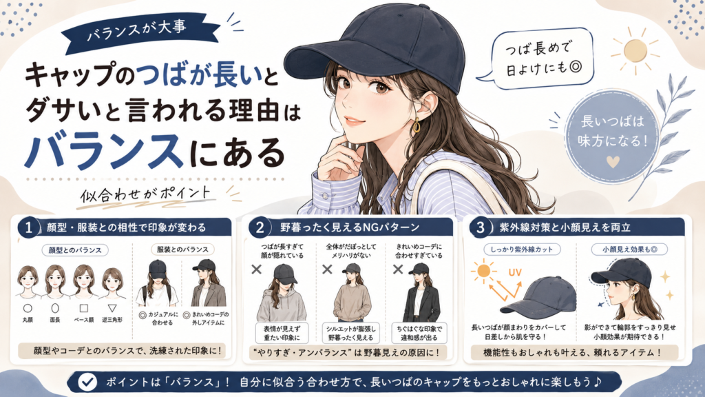 キャップ つば 長い ダサい