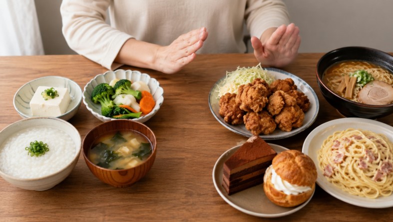ファスティング後の回復食と高カロリー食を比較し、リバウンド対策を考える食卓