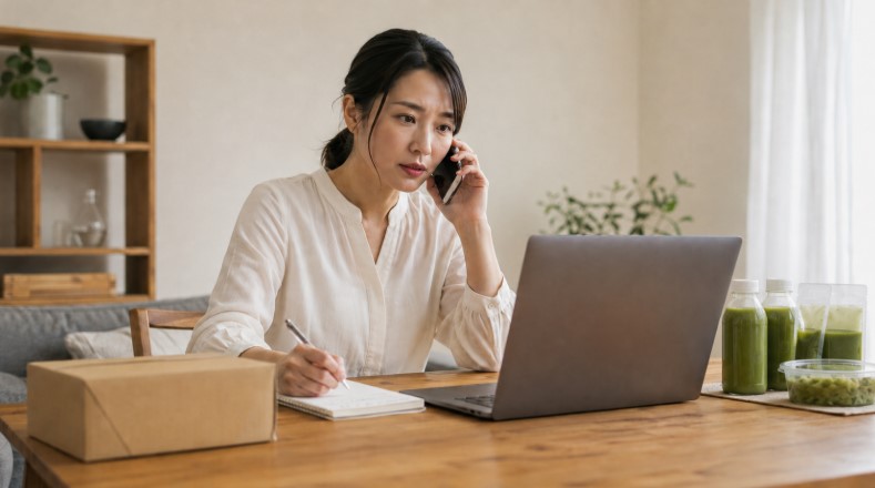 グリーンブラザーズ解約で電話がつながらない時にサポートへ連絡し記録を残す女性