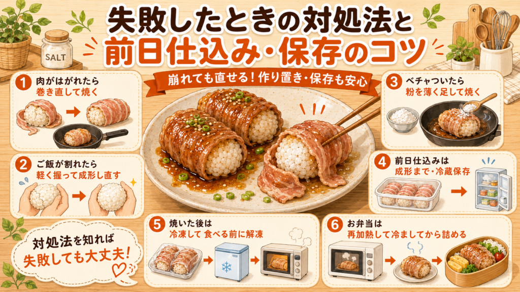 肉巻きおにぎり崩れない方法