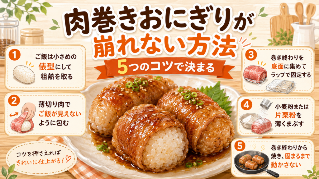 肉巻きおにぎり崩れない方法