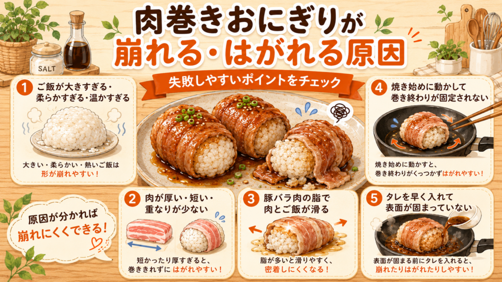 肉巻きおにぎり崩れない方法
