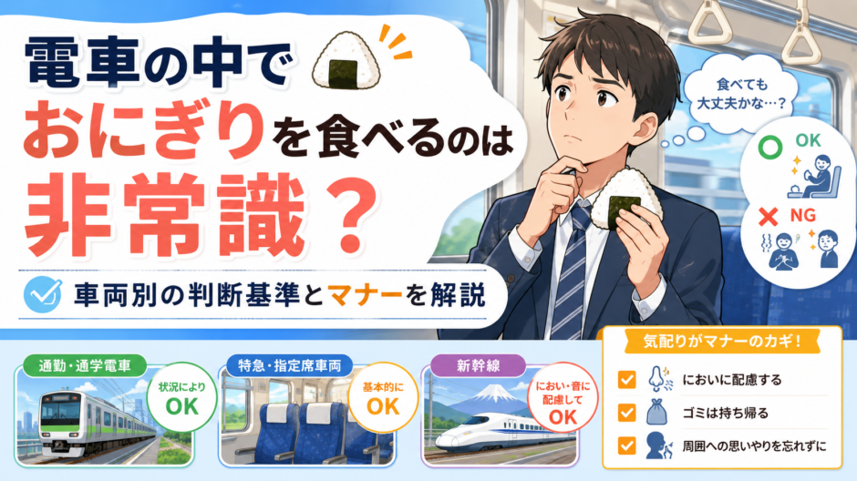 電車の中でおにぎり