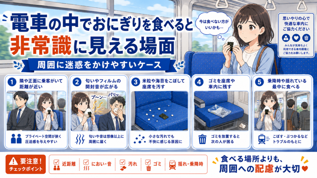 電車の中でおにぎり