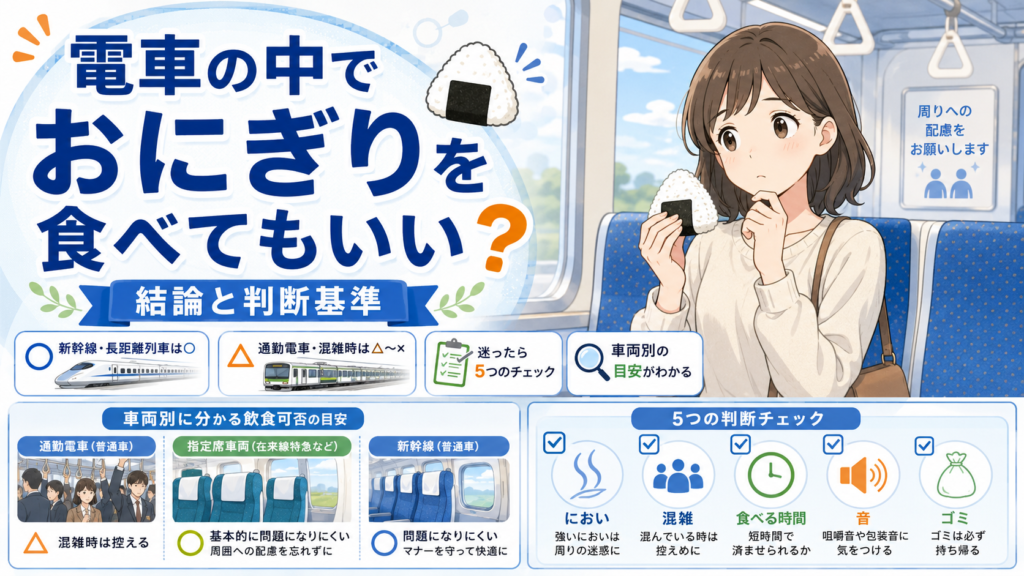 電車の中でおにぎり