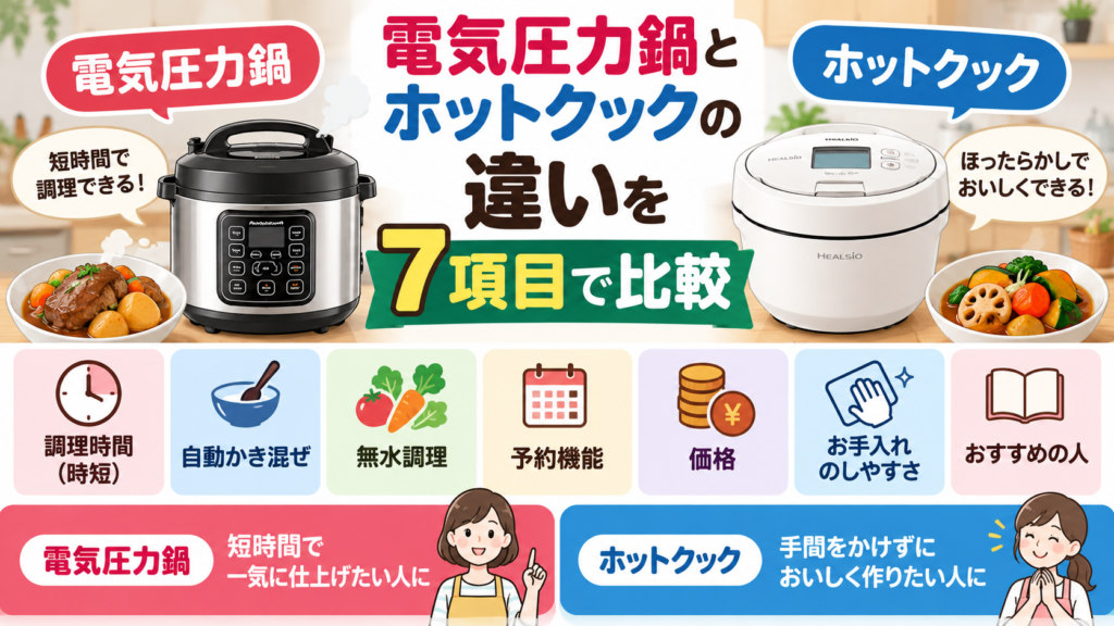 電気圧力鍋とホットクックの違いを7項目で比較
